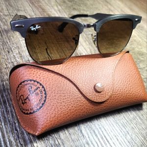 Ray Ban RB3507 CLUBMASTER Silver Frame Unisex Sunglasses, Brown Lens. w/ Case